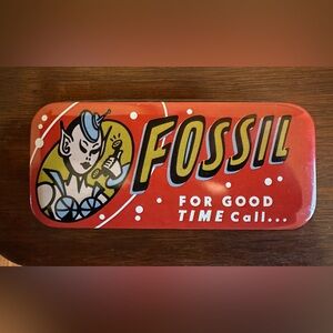 Vintage 90s Fossil Watch Empty Tin Box For Good Time Call Alien Woman Sci Fi